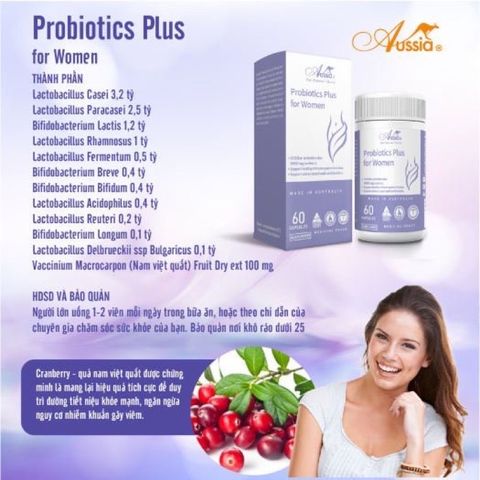Men Vi Sinh Aussia Probiotics Plus Dành Cho Phụ Nữ - Hỗ Trợ Phòng Ngừa Viêm Nhiễm Phụ Khoa - 60 Viên Bổ Sung sức Khỏe Vùng Kín
