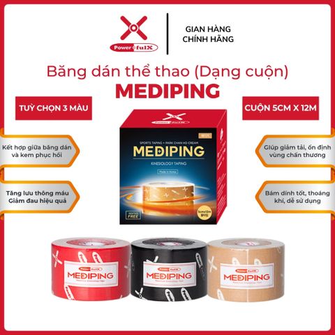 Băng Dán Thể Thao Powerful-X Mediping Cuộn 5cm x 12m - Hỗ Trợ Phục Hồi Chấn Thương và Bảo Vệ Khớp, Có Kem Phục Hồi Ẩn Trong