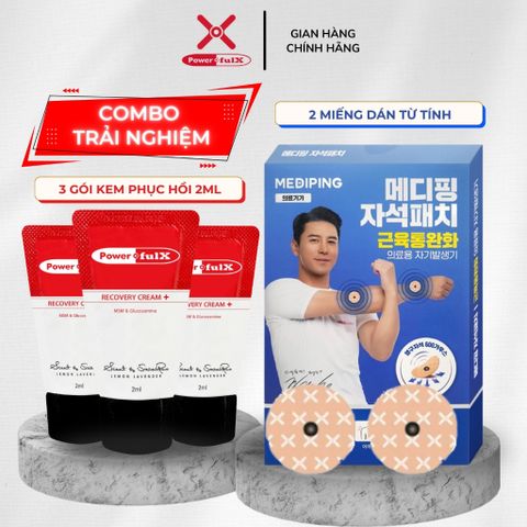 Combo Giảm Đau Mỏi Powerful-X: 3 Gói Recovery Cream 2ML & 2 Miếng Dán Từ Tính Magnetic Patch - Phục Hồi Như Chớp