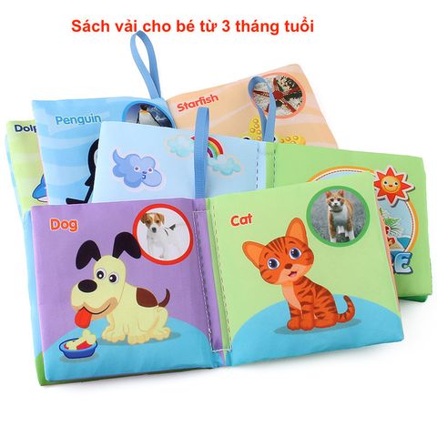 Sách Vải Tiếng Anh Montessori Cho Trẻ 0-12 Tháng - Đồ Chơi Giáo Dục Phát Triển Nhận Thức Với Ảnh Thật Và Hoạt Hình Sống Động