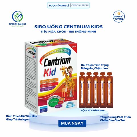 Siro Centrium Kid - Hỗ Trợ Trẻ Ăn Ngon, Ngủ Ngon, Phát Triển Toàn Diện, Cải Thiện Biếng Ăn và Hệ Tiêu Hóa (20 ống)
