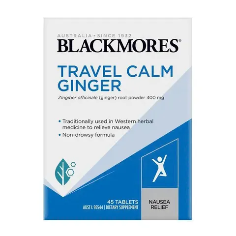 Viên Uống Giảm Say Xe Blackmores Travel Calm Gừng 45 Viên - Hỗ Trợ Tiêu Hóa và Ngăn Ngừa Buồn Nôn Khi Di Chuyển