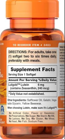 Viên Uống Bổ Mắt Lutein Puritan's Pride 6mg của Mỹ 200 viên
