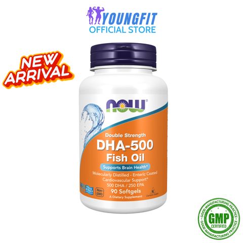 Viên Uống Dầu Cá Cô Đặc Double Strength DHA-500 Fish Oil Omega 3 NOW Hỗ Trợ Sức Khoẻ Trí Não (Hộp 90 - 180 viên) - YoungFit