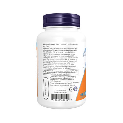 Viên Uống Dầu Cá Cô Đặc Double Strength DHA-500 Fish Oil Omega 3 NOW Hỗ Trợ Sức Khoẻ Trí Não (Hộp 90 - 180 viên) - YoungFit