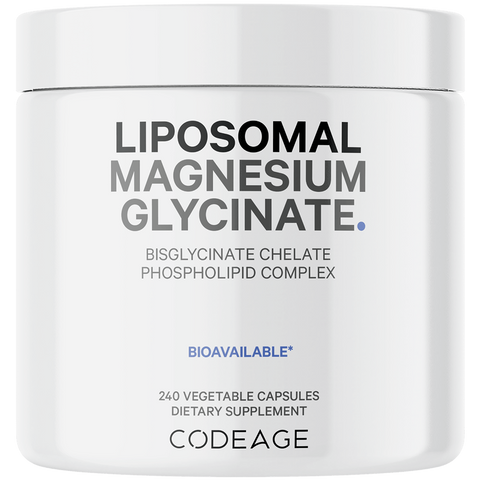 Viên Bổ Sung Magie Codeage Liposomal Magnesium Glycinate - Hỗ Trợ Cơ, Thần Kinh và Hệ Miễn Dịch, 240 Viên Nén Không GMO, Thuần Chay