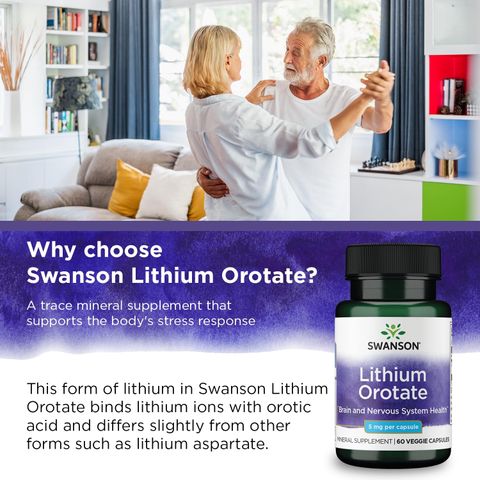 Viên Uống Lithium Orotate Swanson Mỹ - Hỗ Trợ Sức Khỏe Thần Kinh, Tăng Cường Tập Trung & Điều Hòa Tâm Trạng (Hộp 60 viên)
