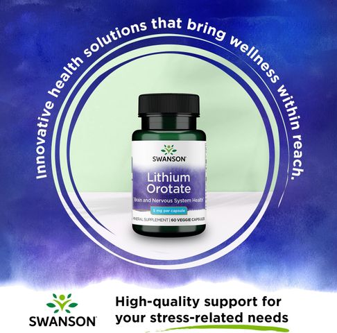 Viên Uống Lithium Orotate Swanson Mỹ - Hỗ Trợ Sức Khỏe Thần Kinh, Tăng Cường Tập Trung & Điều Hòa Tâm Trạng (Hộp 60 viên)