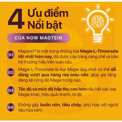 Viên Uống Bổ Sung Magie Hữu Cơ - Nhập Mỹ NOW Magtein Magnesium L-Threonate Bổ Não, Tăng Cường Nhận Thức, Trí Nhớ, Tập Trung, Hỗ Trợ Giấc Ngủ Sâu - Hộp 90 Viên Nhộng 