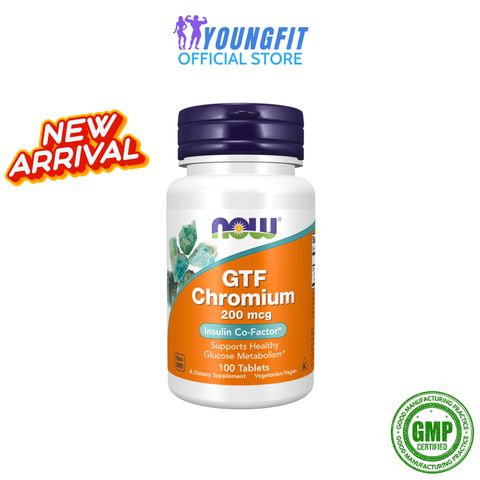 Viên Uống GTF Chromium 200 mcg NOW - Hỗ Trợ Điều Hòa Đường Huyết và Mỡ Máu Hiệu Quả (Hộp 100-250 viên)