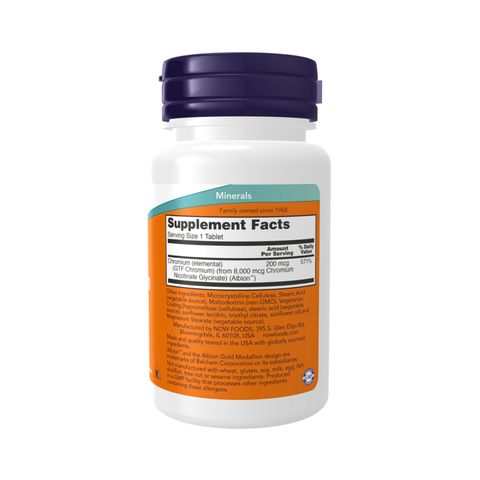 Viên Uống GTF Chromium 200 mcg NOW - Hỗ Trợ Điều Hòa Đường Huyết và Mỡ Máu Hiệu Quả (Hộp 100-250 viên)
