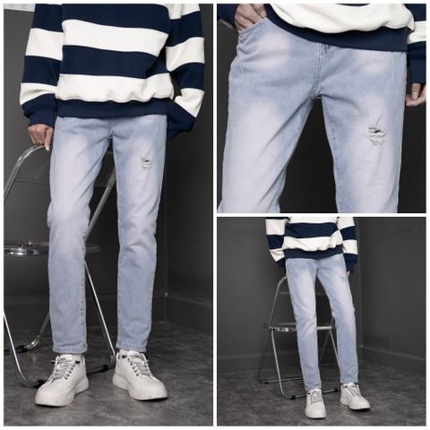 Quần Jean Nam Rách Gối Slimfit Màu Xanh Nhạt Co Giãn Bền Chất Bò DENIM - Phong Cách Thời Trang Hiện Đại 361 5679 0001 Pon.mens