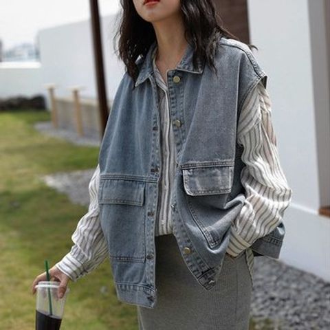 Áo Jean Ghi Lê Unisex Form Rộng Hàn Quốc - Thời Trang Đường Phố Nam Nữ 2021 - Thiết Kế Đơn Giản, Cá Tính
