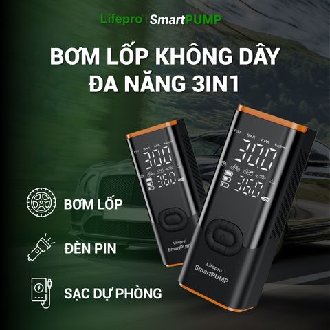 Bơm Lốp Ô Tô Không Dây Đa Năng Lifepro SmartPUMP - LED Hiện Thị Áp Suất, Chế Độ Bơm Thông Minh, Sạc Dự Phòng, Thiết Kế Gọn Nhẹ