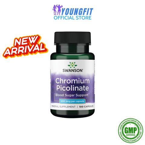 Viên Uống Chromium Picolinate Swanson Nhập Mỹ Hỗ Trợ Đường Huyết Mỡ Máu (Hộp 100 - 200 viên) - YoungFit