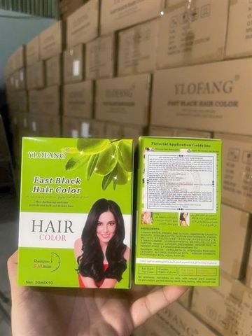 Dầu Gội Đen Chiếu Từ Olive YLOFANG - Hộp 10 Gói, Nuôi Dưỡng Tóc Đen Bóng Mượt, An Toàn Từ Thiên Nhiên