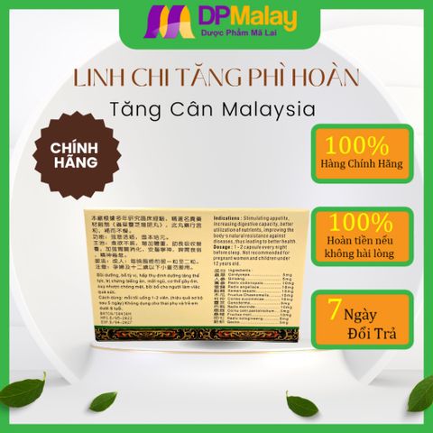 Viên Uống Tăng Cân Malaysia Linh Chi Tăng Phì Hoàn 30 Viên - Bổ Sung Dinh Dưỡng, Kích Thích Thèm Ăn và Cải Thiện Sức Khỏe