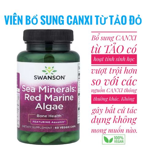 Viên Uống Bổ Sung Canxi Thuần Chay Từ Tảo Biển Đỏ Swanson 60 Viên - Hỗ Trợ Xương Khớp, Dinh Dưỡng Tự Nhiên cho Người Ăn Chay