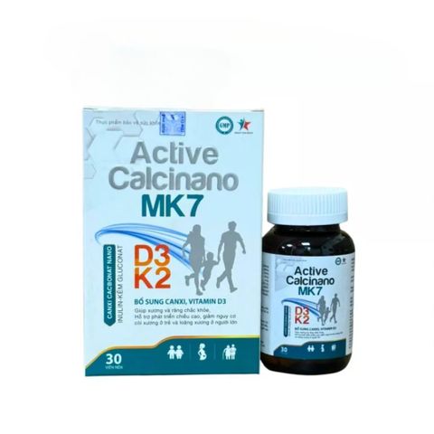 Viên Uống Canxi Active Calcinano MK7 D3K2 - Bổ Sung Canxi và Vitamin D3 Hỗ Trợ Tăng Chiều Cao, Hộp 30 Viên, Dinh Dưỡng Cho Trẻ Em và Người Lớn