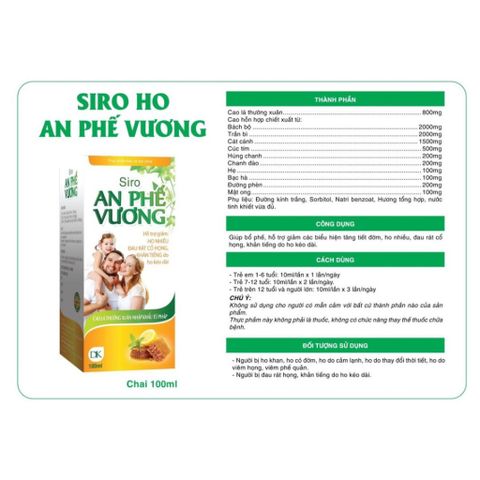 Siro An Phế Vương - Thực phẩm chức năng bổ phế, tiêu đờm, chiết xuất cao lá thường xuân nhập khẩu Pháp - Lọ 100ml