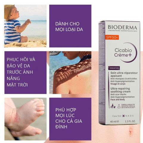 Kem Dưỡng Bioderma Cicabio SPF50 40ml - Phục Hồi Da, Chống Nắng, Giảm Thâm, Dành Cho Da Nhạy Cảm