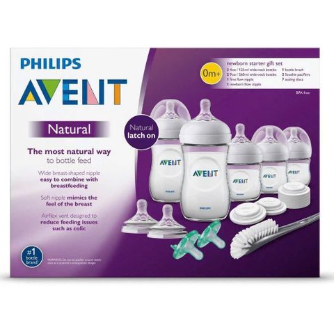Set Bình Sữa Avent Natural Newborn 6 Món - An Toàn & Thuận Tiện Cho Bé, Bao Gồm 2 Bình 125ml & 2 Bình 260ml, Ty Ngậm & Cọ Rửa
