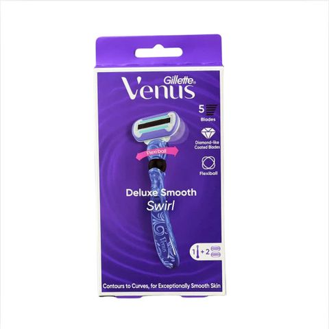 Dao cạo Gillette Venus Deluxe Smooth Swirl 5 lưỡi + 2 đầu thay thế - Cạo mịn màng, phù hợp cho mọi vùng da, không gây kích ứng