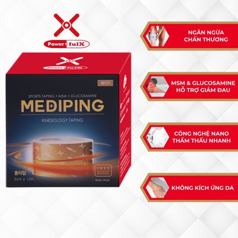 Băng Dán Thể Thao Powerful-X Mediping Cuộn 5cm x 12m - Hỗ Trợ Phục Hồi Chấn Thương và Bảo Vệ Khớp, Có Kem Phục Hồi Ẩn Trong