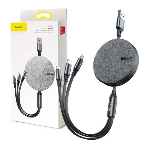 Cáp Sạc Nhanh Baseus Dây Rút 3 Trong 1 USB 1.2M (Xám Ghi)