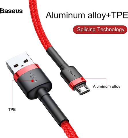 Cáp Sạc Nhanh Baseus Micro USB 1.5A 200cm Màu Đỏ Siêu Bền - Phụ Kiện Sạc Thời Trang, Tốc Độ Cao Cho Smartphone Và Tablet