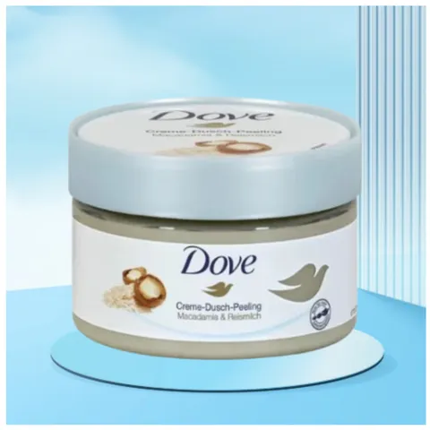 Kem Tẩy Tế Bào Chết Dove Macadamia & Sữa Gạo 225ml - Dưỡng Da Mềm Mịn & Tươi Sáng, Phù Hợp Với Mọi Loại Da, Chiết Xuất Tự Nhiên