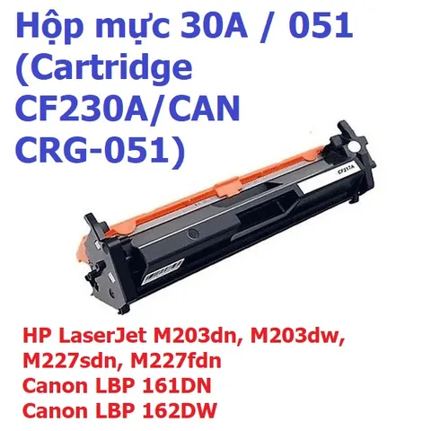 Hộp Mực 30A (Cartridge CF230A) Cho Máy In HP LaserJet M203dn, M203dw, M227sdn, M227fdn - In Đen Chất Lượng Cao, Nạp Lại Dễ Dàng