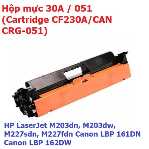 Hộp Mực 30A (Cartridge CF230A) Cho Máy In HP LaserJet M203dn, M203dw, M227sdn, M227fdn - In Đen Chất Lượng Cao, Nạp Lại Dễ Dàng