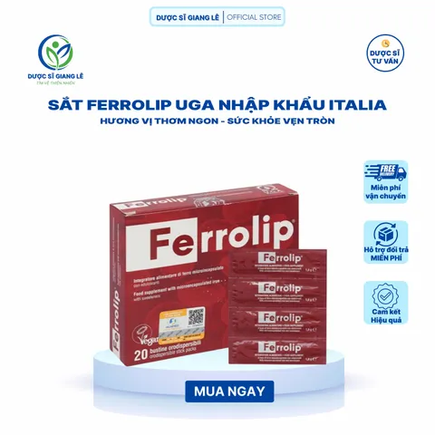 Sắt Bột Ferrolip UGA - Nhập Khẩu Italia, Dạng Tan Ngay Trong Miệng, Bổ Sung Sắt Cho Bà Bầu & Người Thiếu Máu, Hộp 20 Gói