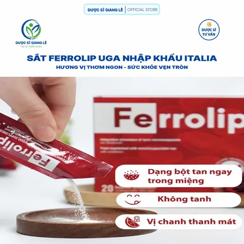 Sắt Bột Ferrolip UGA - Nhập Khẩu Italia, Dạng Tan Ngay Trong Miệng, Bổ Sung Sắt Cho Bà Bầu & Người Thiếu Máu, Hộp 20 Gói