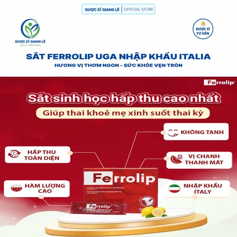 Sắt Bột Ferrolip UGA - Nhập Khẩu Italia, Dạng Tan Ngay Trong Miệng, Bổ Sung Sắt Cho Bà Bầu & Người Thiếu Máu, Hộp 20 Gói