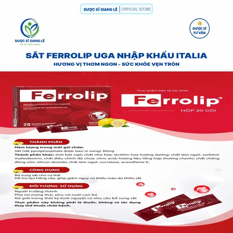 Sắt Bột Ferrolip UGA - Nhập Khẩu Italia, Dạng Tan Ngay Trong Miệng, Bổ Sung Sắt Cho Bà Bầu & Người Thiếu Máu, Hộp 20 Gói