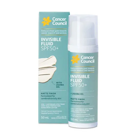 Kem Chống Nắng Cancer Council Invisible Fluid Matte SPF50+ 50ml - Chống Nắng Hóa Học Cho Da Nhạy Cảm và Dầu