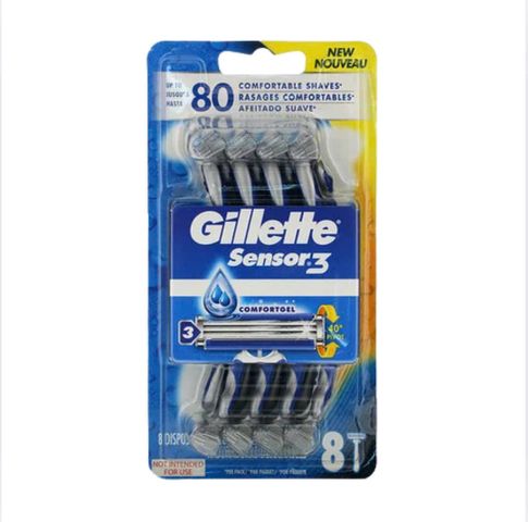 Set 8 Dao Cạo Râu Gillette Sensor 3 Comfort - 3 Lưỡi Phủ Titanium, Cạo Sạch, Chống Trượt, Dễ Dàng Sử Dụng