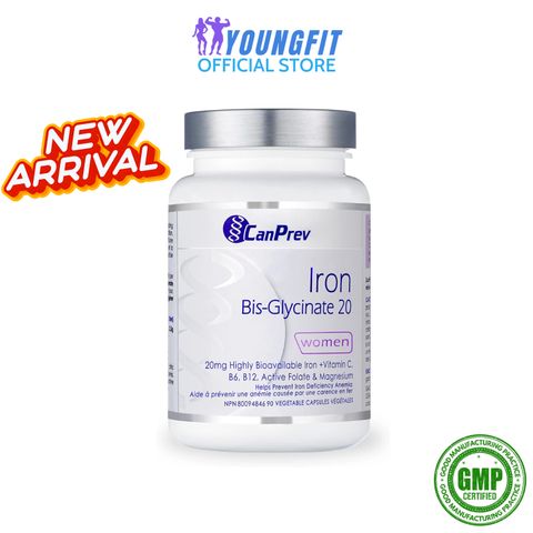 Viên Uống Sắt Iron Bisglycinate CanPrev - Hỗ Trợ Giảm Căng Thẳng, Cải Thiện Hệ Tuần Hoàn, Ngăn Ngừa Thiếu Máu (Hộp 90 Viên)
