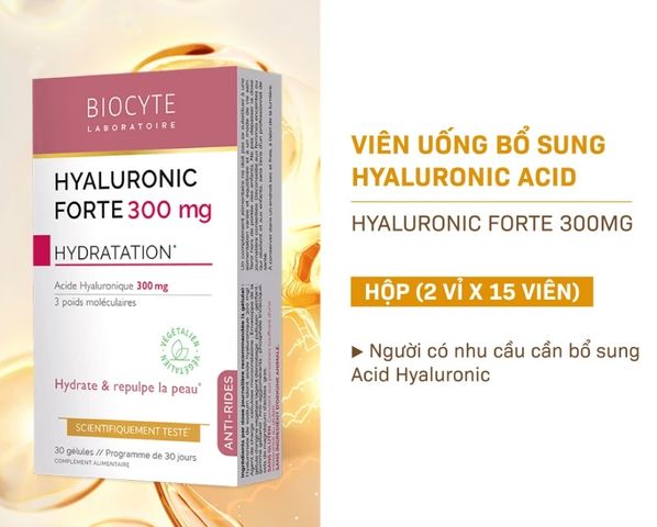 Viên uống bổ sung Hyaluronic Acid 300mg Hyaluronic Forte - Biocyte, Hỗ trợ cải thiện độ ẩm và độ đàn hồi cho da, 30 viên