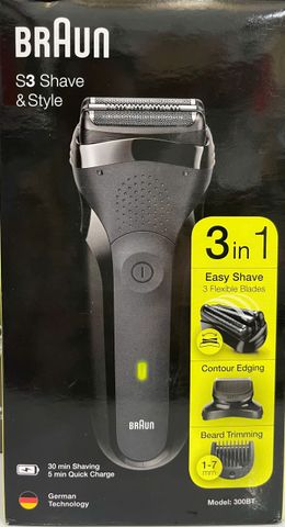 Máy Cạo Râu Điện Braun Series 3 300BT - 3 Trong 1, Tỉa và Cạo Râu Chính Xác, Sạc Nhanh, Lưỡi Cắt Linh Hoạt, Màu Đen