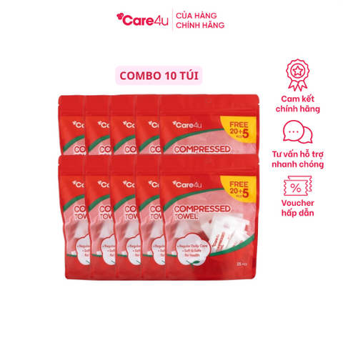 Combo 10 Túi Khăn Nén Care4u - Khăn Vệ Sinh Tiện Lợi, An Toàn, Thân Thiện Môi Trường, Dễ Dàng Sử Dụng Khi Đi Du Lịch, Làm Việc