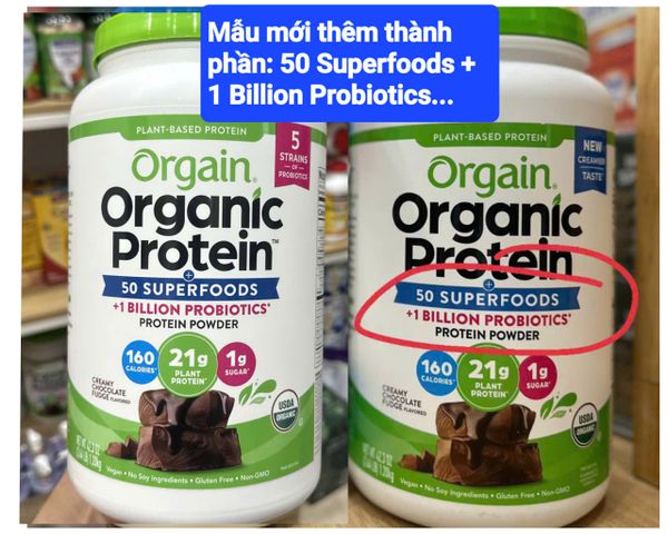 Bột đạm thực vật hữu cơ Orgain Organic Protein vị Chocolate 1.20kg - Giúp phát triển cơ bắp và duy trì sức khỏe tự nhiên