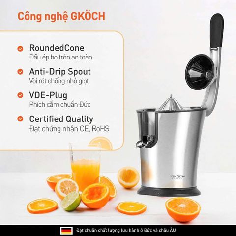 Máy Vắt Cam Cao Cấp GKÖCH Germany - Công Suất 160W, Thiết Kế Thông Minh, Inox 304 Dễ Vệ Sinh, Tiện Lợi Tại Nhà