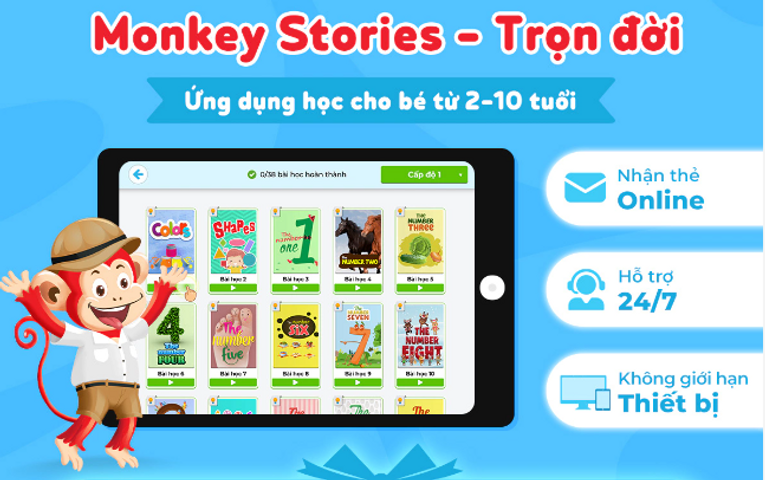 Học Tiếng Anh Monkey Stories Trọn Đời -  Thú Vị Cho Trẻ Từ 3-15 Tuổi Qua Truyện Tranh Tương Tác