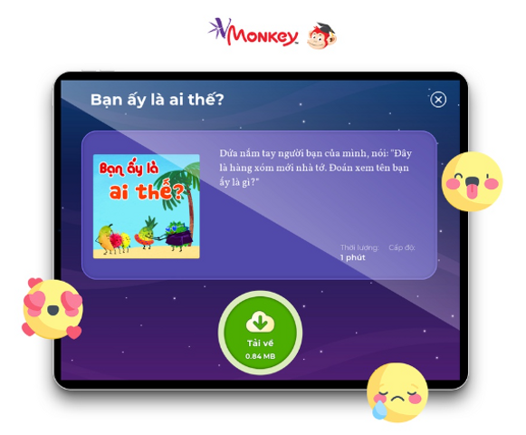 Vmonkey Học Tiếng Việt Trọn Đời - Chương Trình Tương Tác Cho Trẻ 1-10 Tuổi Với 500 Nội Dung Hấp Dẫn