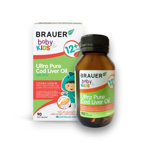 Ultra Pure Cod Liver Oil + DHA Brauer - Dầu Gan Cá Tinh Khiết Với DHA - Bổ Sung DHA Từ 1 Tuổi, 90 Viên Nang