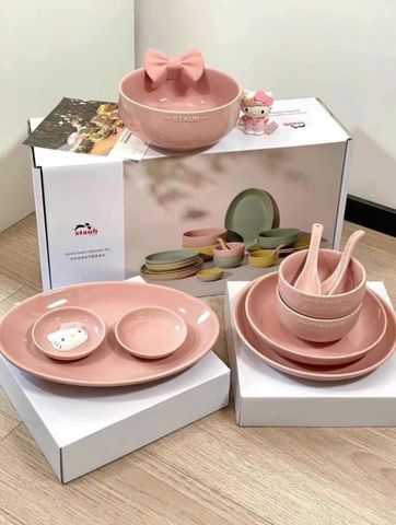 Set tô đĩa bát 10 món Staub màu vàng citron - Gốm cao cấp thủ công, chống trầy xước, an toàn lò vi sóng và máy rửa bát