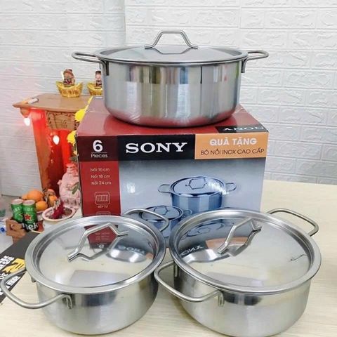 Bộ Nồi Inox Cao Cấp Sony 3 Tầng 16-18-24cm - Dụng Cụ Nấu Ăn Sang Trọng, Độ Bền Cao, Tiết Kiệm Năng Lượng